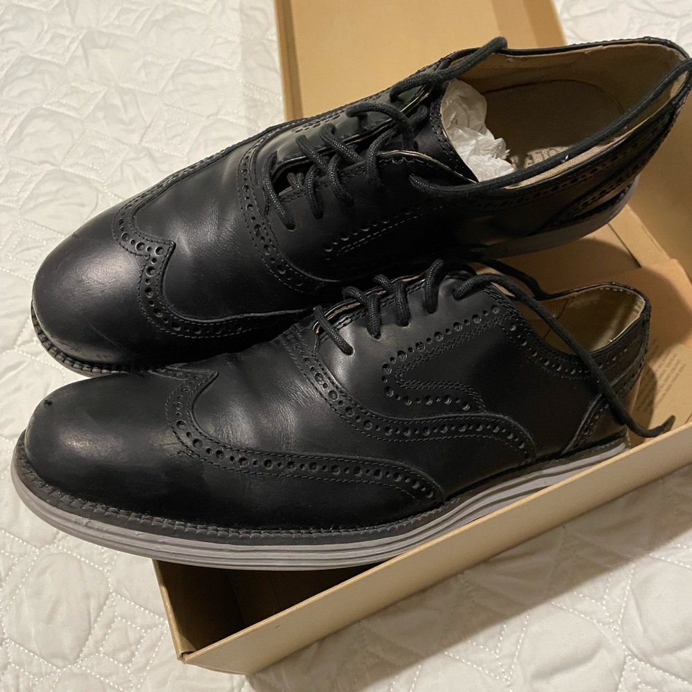 Cole Haan Black Leather Wingtip Oxfords